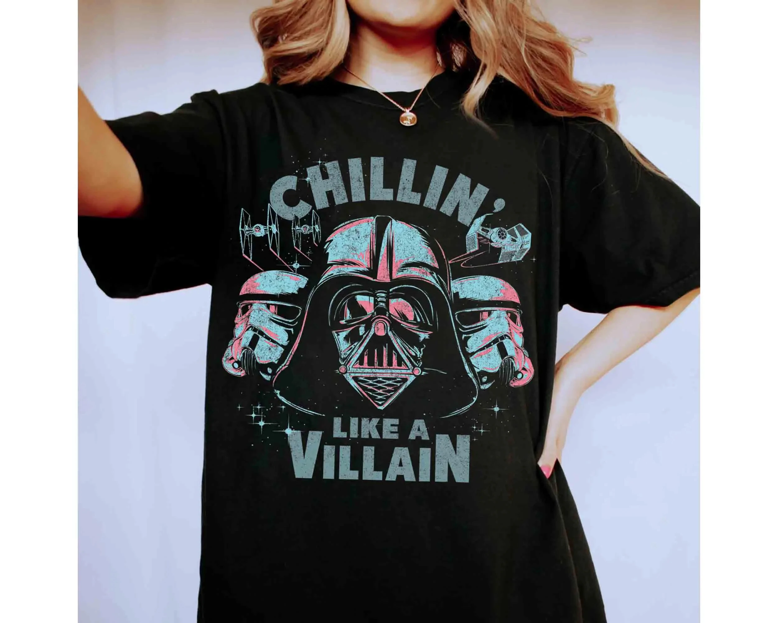 Vintage Retro Star Wars Darth Vader Chillin como un villano camiseta Galaxy's Edge camiseta de viaje familiar