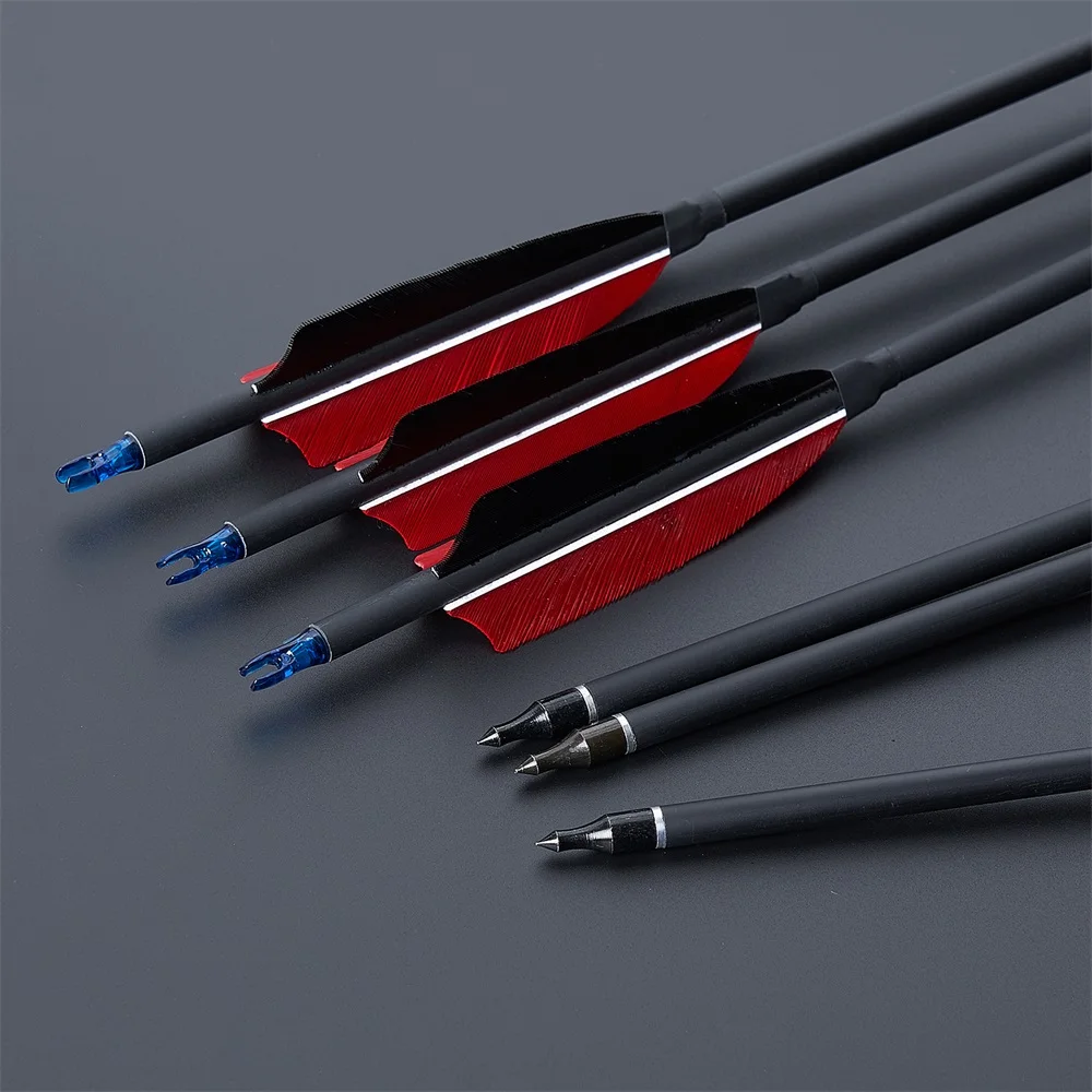 

31.5inch Archery Carbon Arrows with Natural Feather Spine 500 ID 6.2mm for Outdoor Archery Hunting