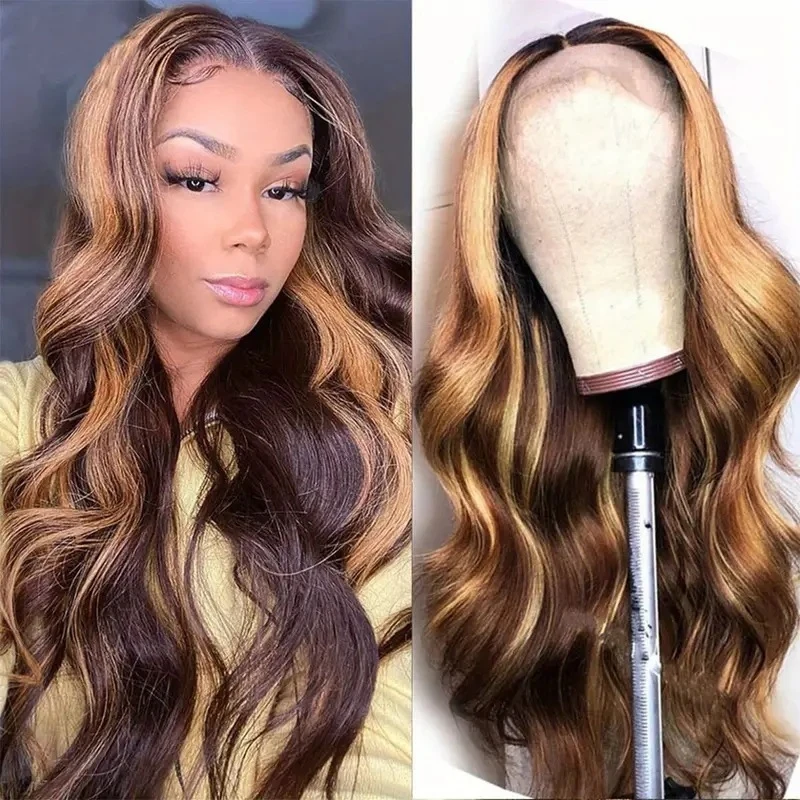 Fashionable front lace in piano color with large wavy curls, African synthetic fiber wig