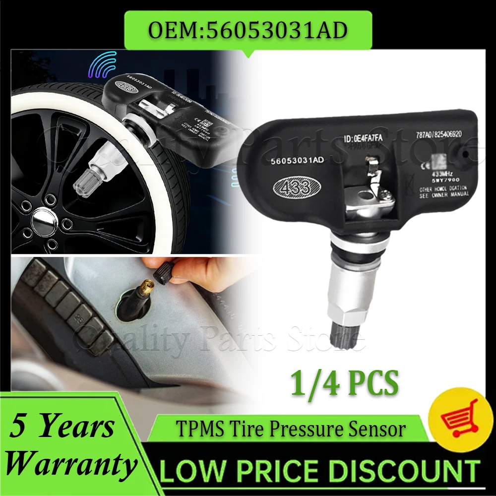 56053031AD For Chrysler 300C Town & Country Dodge Journey Jeep Cherokee Wrangler Car Tire Pressure Sensor 433MHz TPMS 1/4PCS