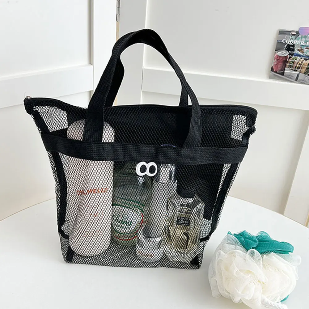 Mehrfarbige Strandnetztasche mit großen Ösen, niedliche multifunktionale Strandtasche, kleine Urlaubstasche – Detail 7