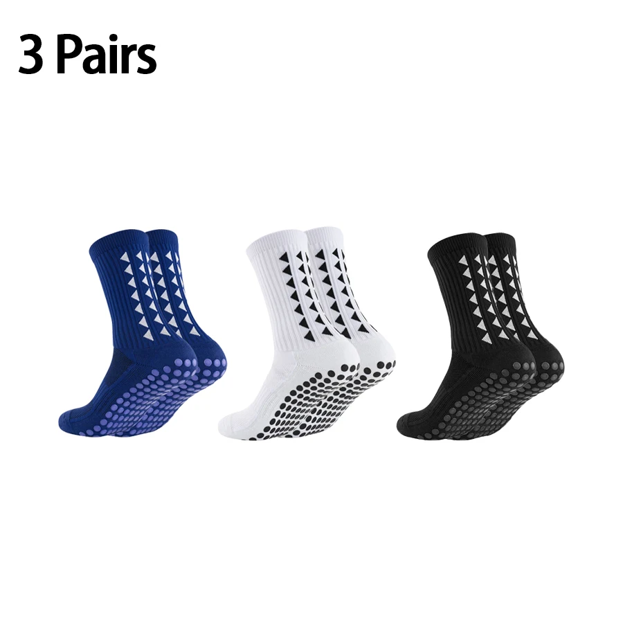 

3 Pairs Multi-Sport Grip Socks, Towel Bottom Anti-Slip for Football Running Gym, Mens Womens Athletic Socks Set, Men Socks