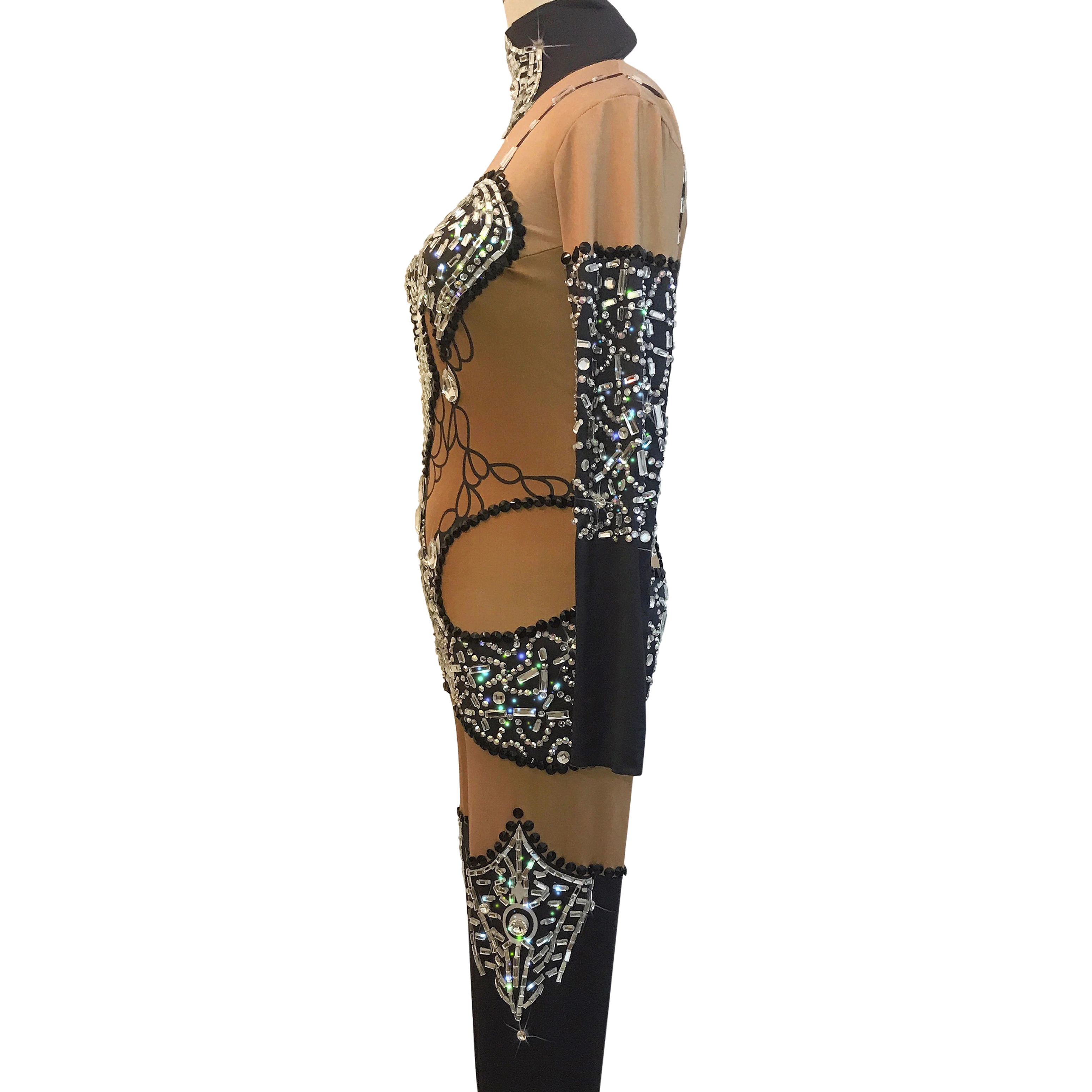 천사 라인 석 점프 슈트 드래그 퀸 공연 의상 가수 댄서 무대 바디 슈트 고고 댄스 의류 레이브 복장 yj287