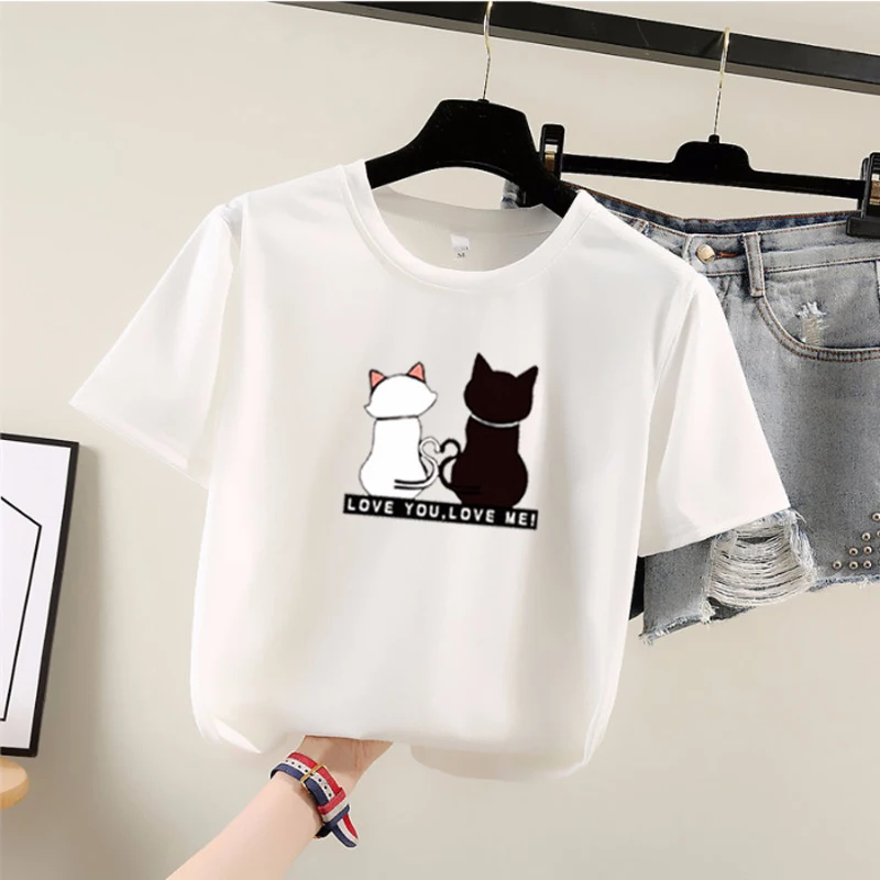 Women T shirt Cartoon Cat Animal Summer Top Ladies Tee Womens Top Female Print T Graphic T-shirt