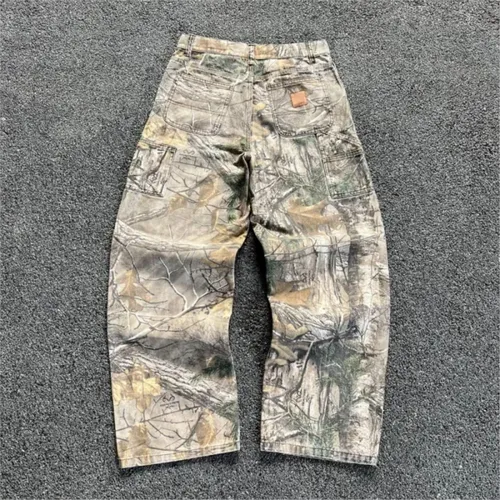 Imagen 2 del producto Pantalones vaqueros de camuflaje de rama para hombre estilo americano viejo lavado pierna ancha Retro moda suelta tendencia calle pantalones vaqueros rectos pantalones de camuflaje Y2K