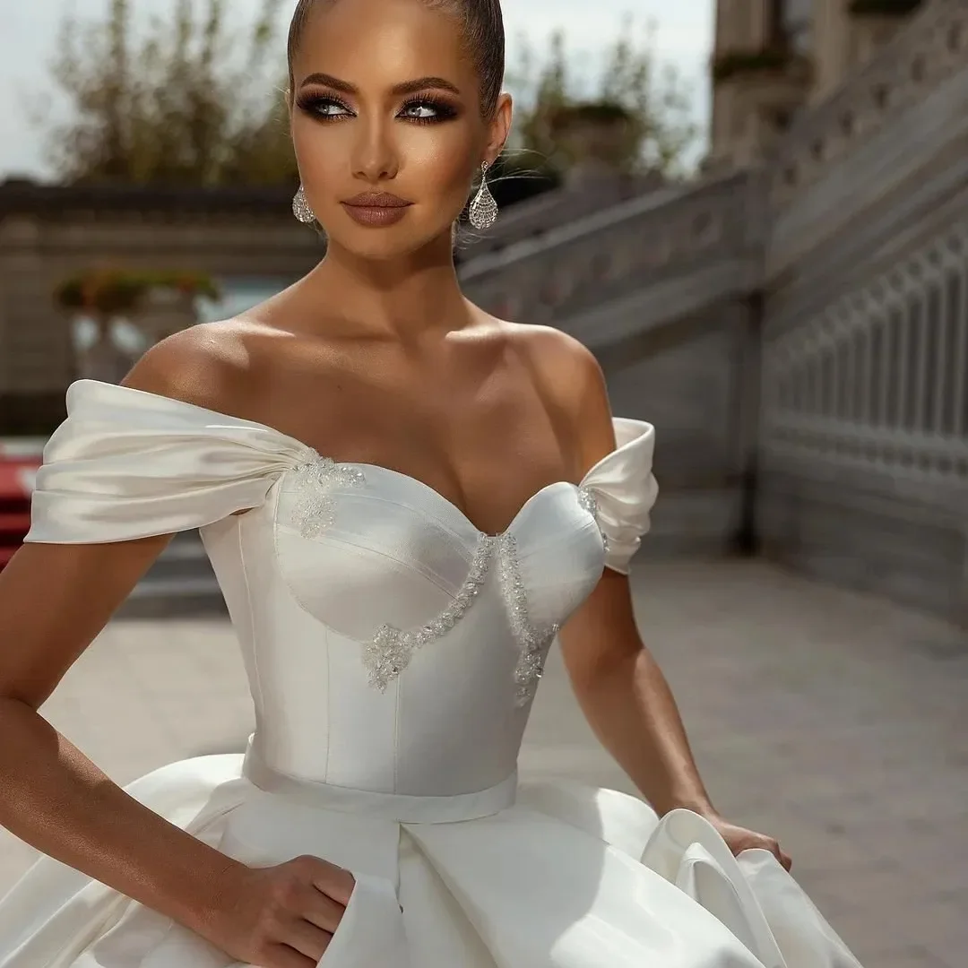 Vestido De Novia De princesa De lujo, traje formal con espalda descubierta, Sexy, escote Corazón, bajo los hombros, perlas De cristal