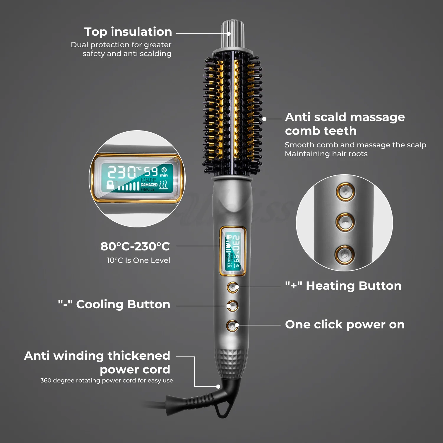 Digital Display PTC Hot Air Brush Big Wave Hair Curler Home Hair Styling Curling Iron