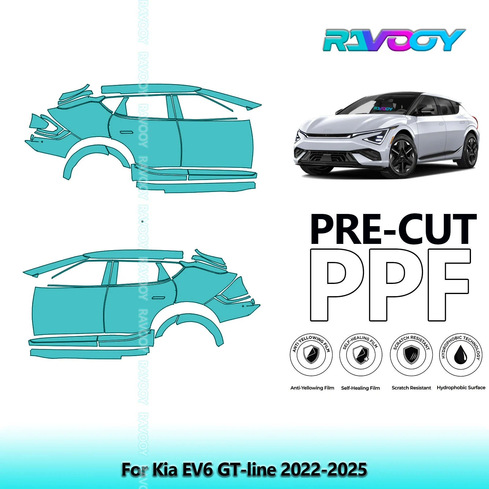 

For Kia EV6 GT-line 2022-2025 8.5mil Clear Matte Pre-Cut PPF Door & A/B Pillar Kit TPU Paint Protection Film Set