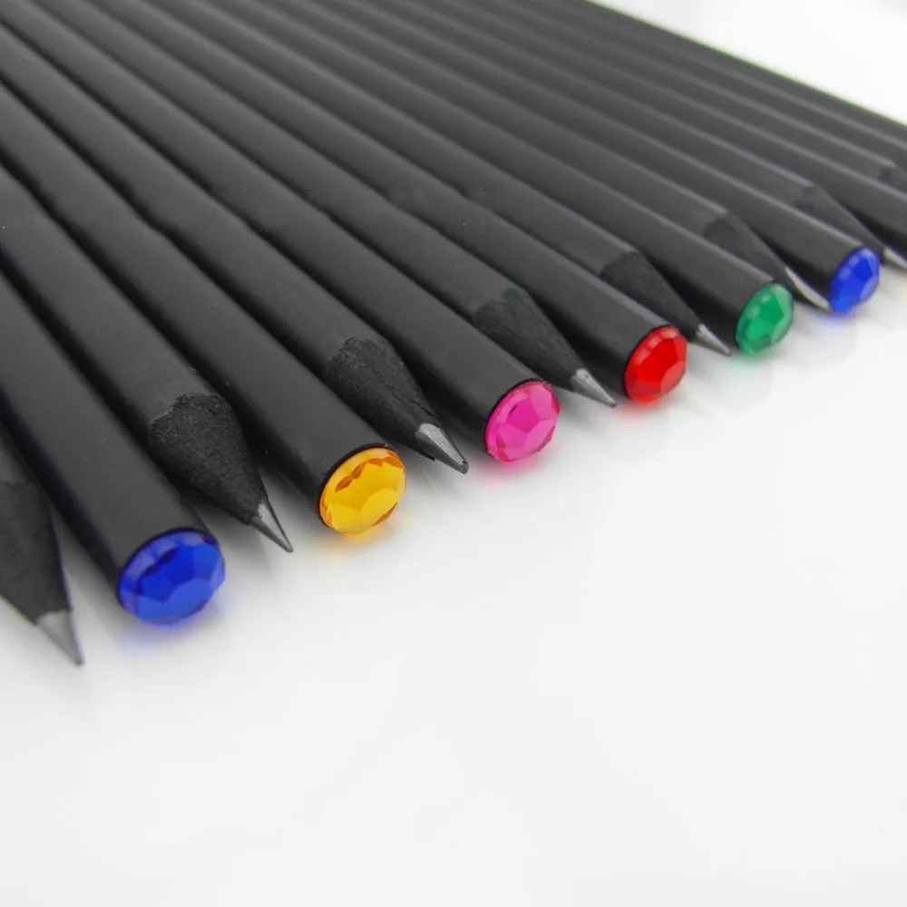 Ellen Brook 1 Piece Kawaii Black Eco-friendly Plastic HB Diamond Color Pencils Standard Pencil For Student School Office