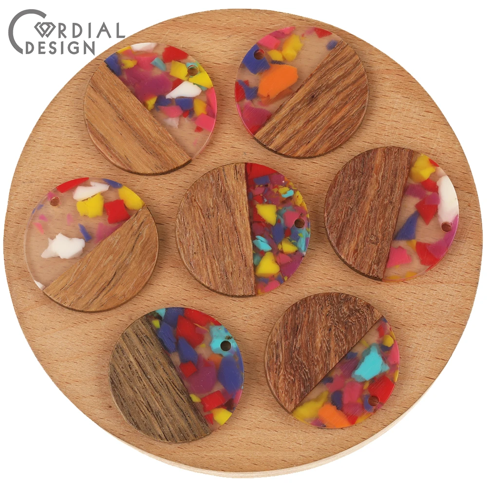 Diseño de Cordial, accesorios para pendientes de 28x28MM, dijes, madera Natural y resina, hechos a mano, hallazgos y componentes de joyería, colgante DIY, 50 uds.