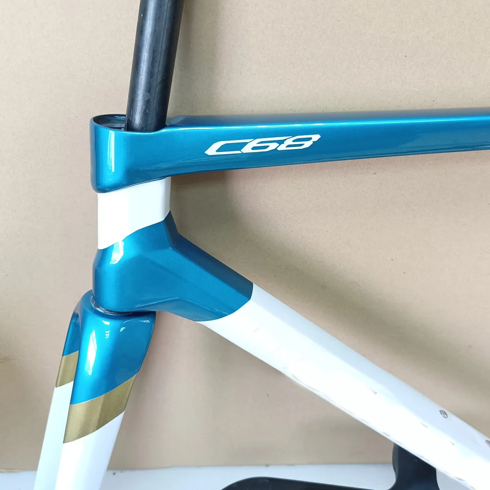 Blue White Gold C68 Carbon Road Frame Disc Brake Racing Bicycle Carbon Frame Size 455 485 510 Bike Frameset With Handlebar