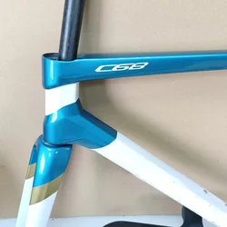 Blue White Gold C68 Carbon Road Frame Disc Brake Racing Bicycle Carbon Frame Size 455 485 510 Bike Frameset With Handlebar