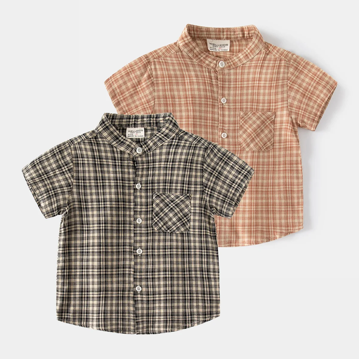 Baby Boys Summer Collar Plaid Short-sleeved Shirt Baby Casual Shirt