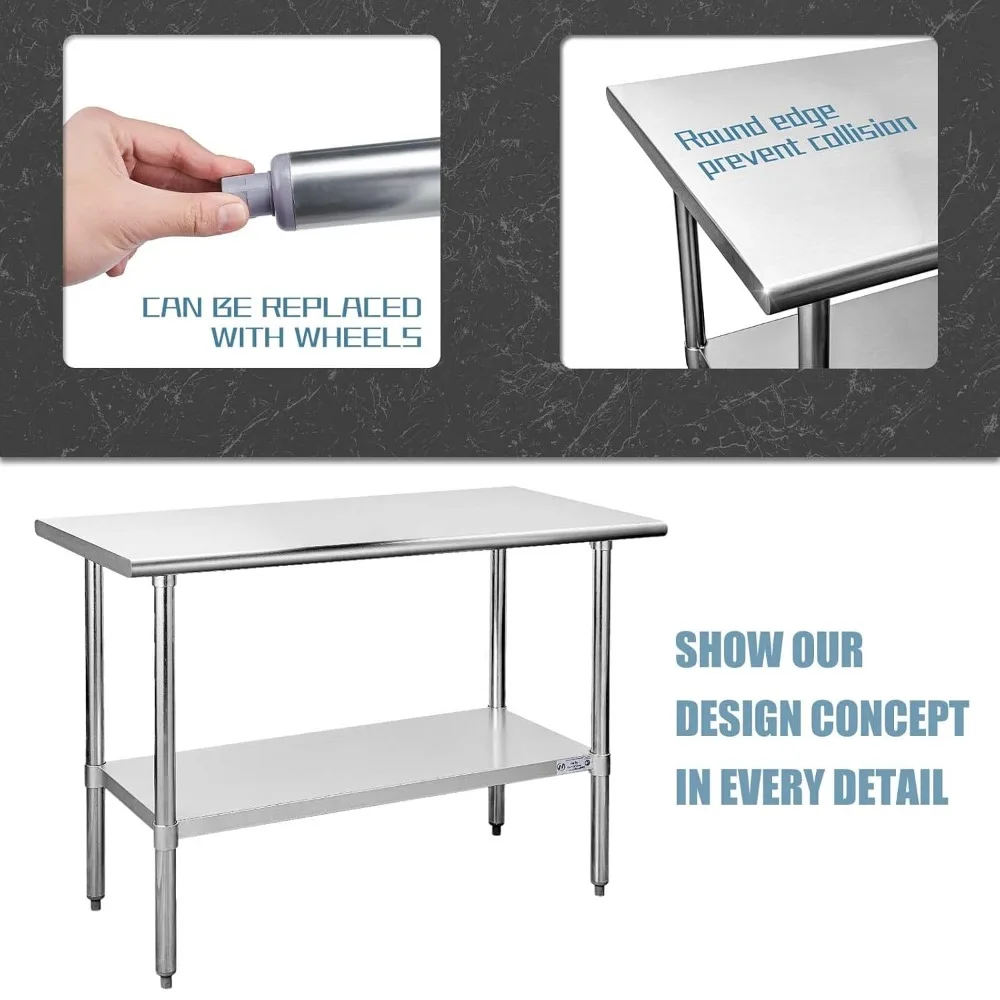 طاولة جديدة من الفولاذ المقاوم للصدأ للإعداد والعمل مقاس 24 × 48 بوصة، طاولة شديدة التحمل مع رف داخلي وأرجل مجلفنة - تخفيضات كبيرة. #6
