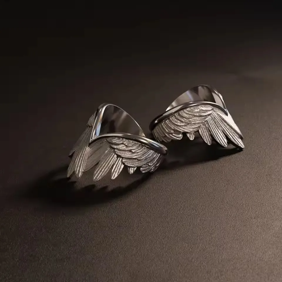 2025 Retro Angel Wings Ring For Women Girls Punk Gothic Adjustable Open Ring Handmade Designer Jewelry Accessories Gift image 4