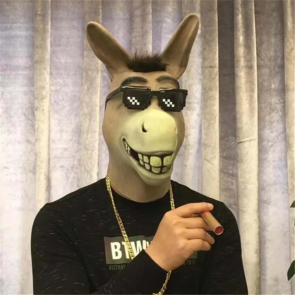 

Animal Head Funny Donkey Head Mask Deluxe Novelty Halloween Green Fish Husky Costume With Glasses Party Carnival Props