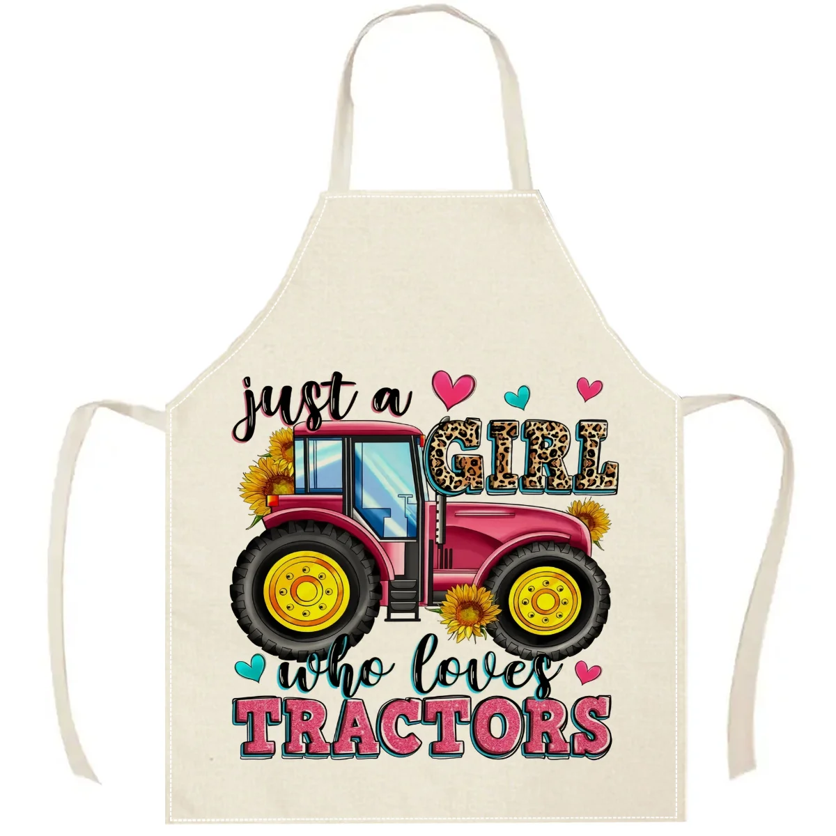 1pc Tractor Girl Apron Farm Lover Gift Cute Design For Kitchen Cooking Baking Home Cooking And Baking