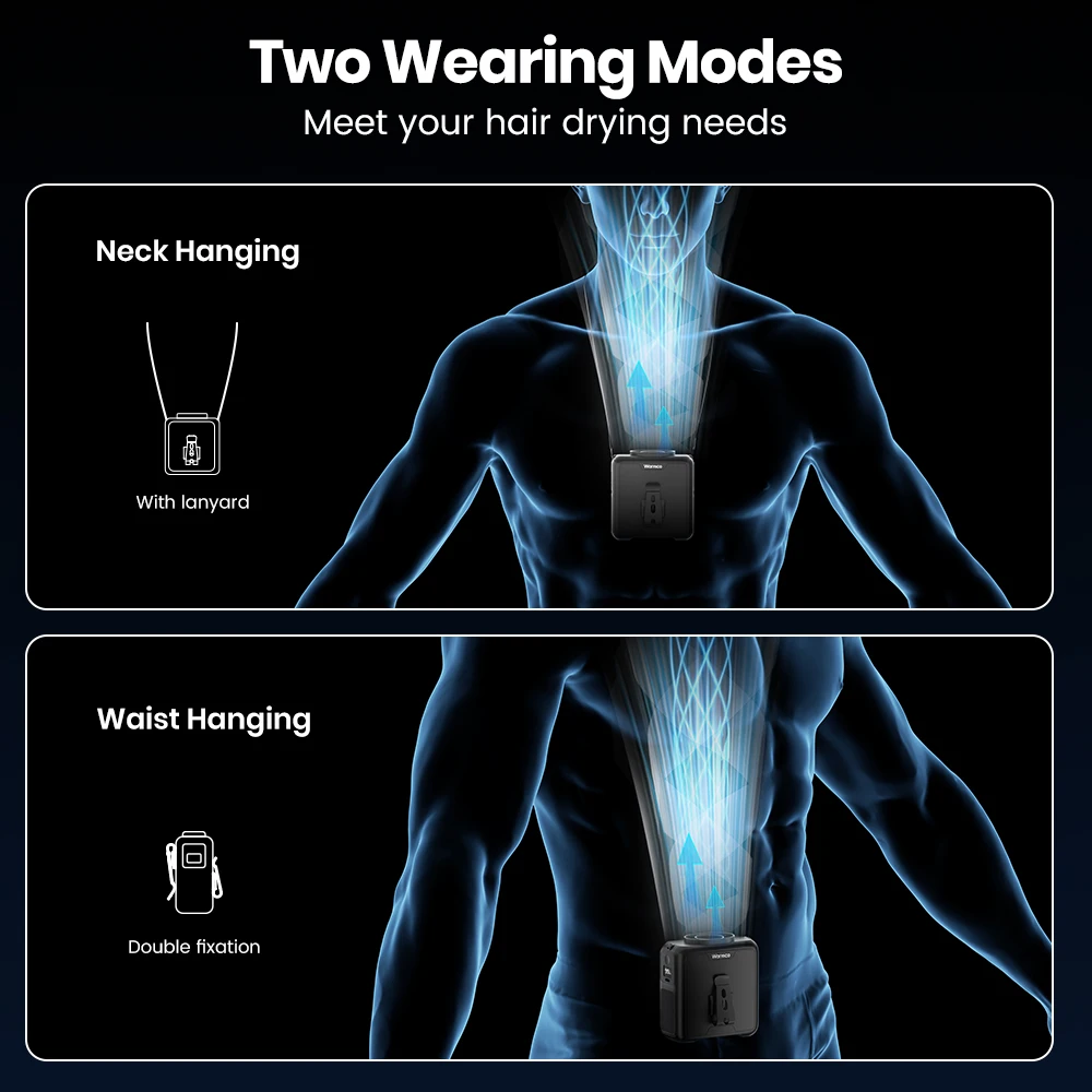 مروحة خصر محمولة من Warmco قابلة لإعادة الشحن، مشبك 10000 مللي أمبير في الساعة على مروحة الرقبة الشخصية، تعمل على 24 ساعة، 4 سرعات وتدفق هواء قوي 16000 دورة في الدقيقة،