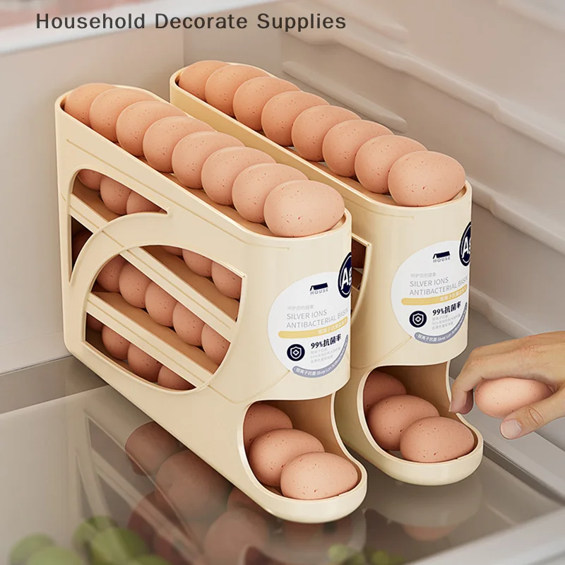 4 Layers Automatic Rolling Egg Holder Rack Fridge Egg Storage Box Container Kitchen Refrigerator Egg Dispenser Fridge Organizer