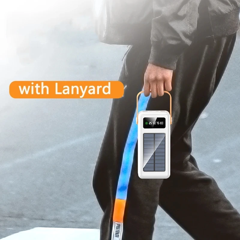 100000mAh Solar Panel Power Bank Fast charging Comes with Four Wire External Battery Pack with Flashlight For Outdoors