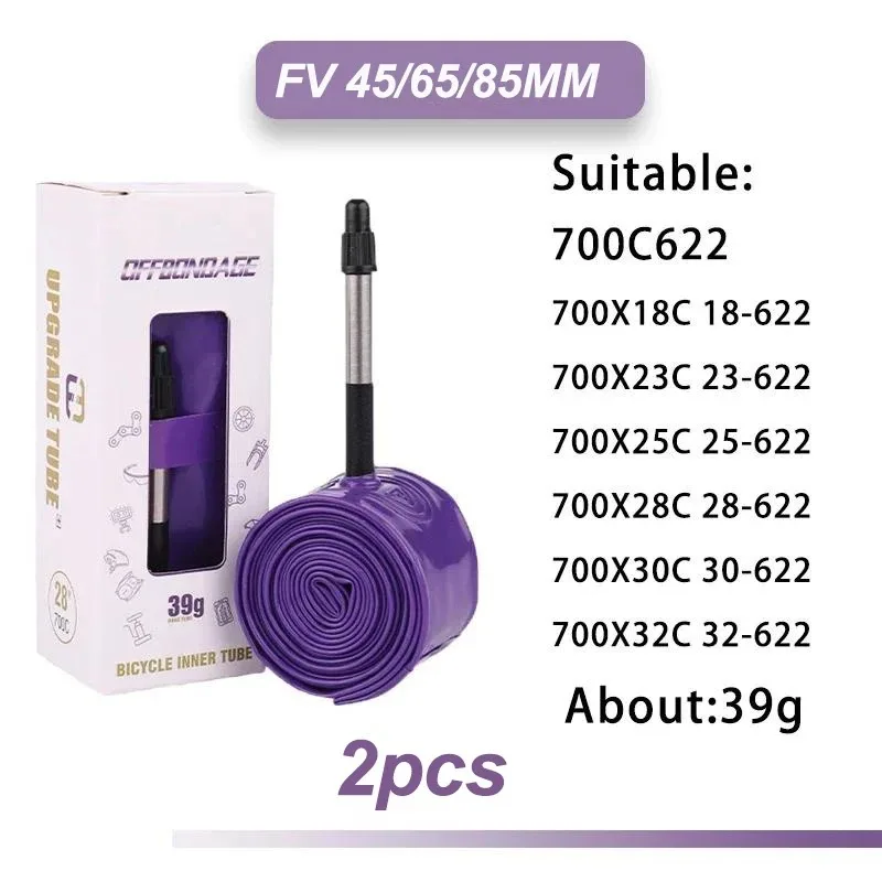OFFBONDAGE 2pcs Ultralight 39g Bike Inner Tube 700CC Road Bicycle TPU Material 45/65/85mm Length French Valve Bicycle Accessory