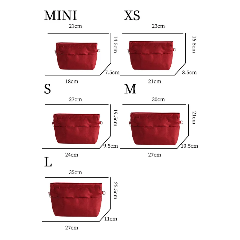 Органайзер для сумочки, подкладка для сумки TINBERON, внутренняя сумка с несколькими карманами, сумки из ткани Оксфорд для макияжа, малиновая косметичка, органайзер, вставка
