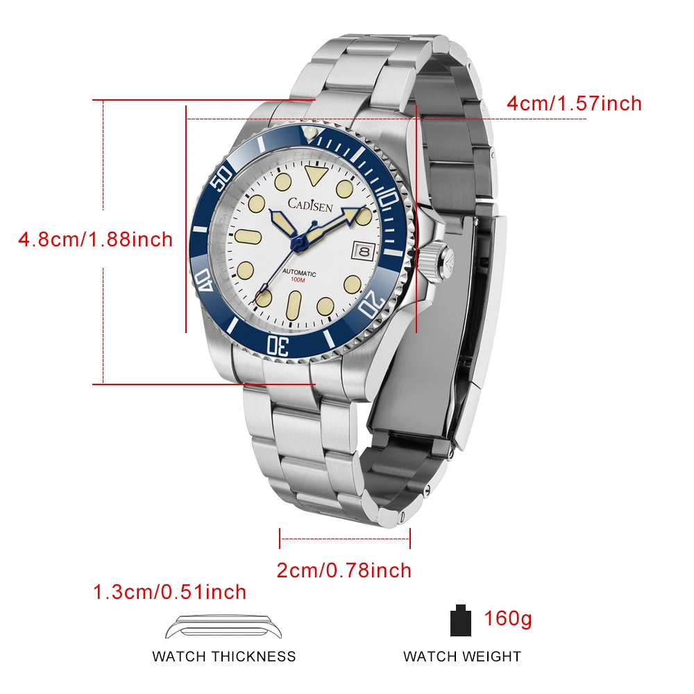 CADISEN Men Automatic Mechanical Watch NH35A Movt Ceramic Bezel Stainless Steel Sapphire Glass Waterproof Wristwath Reloj Hombre