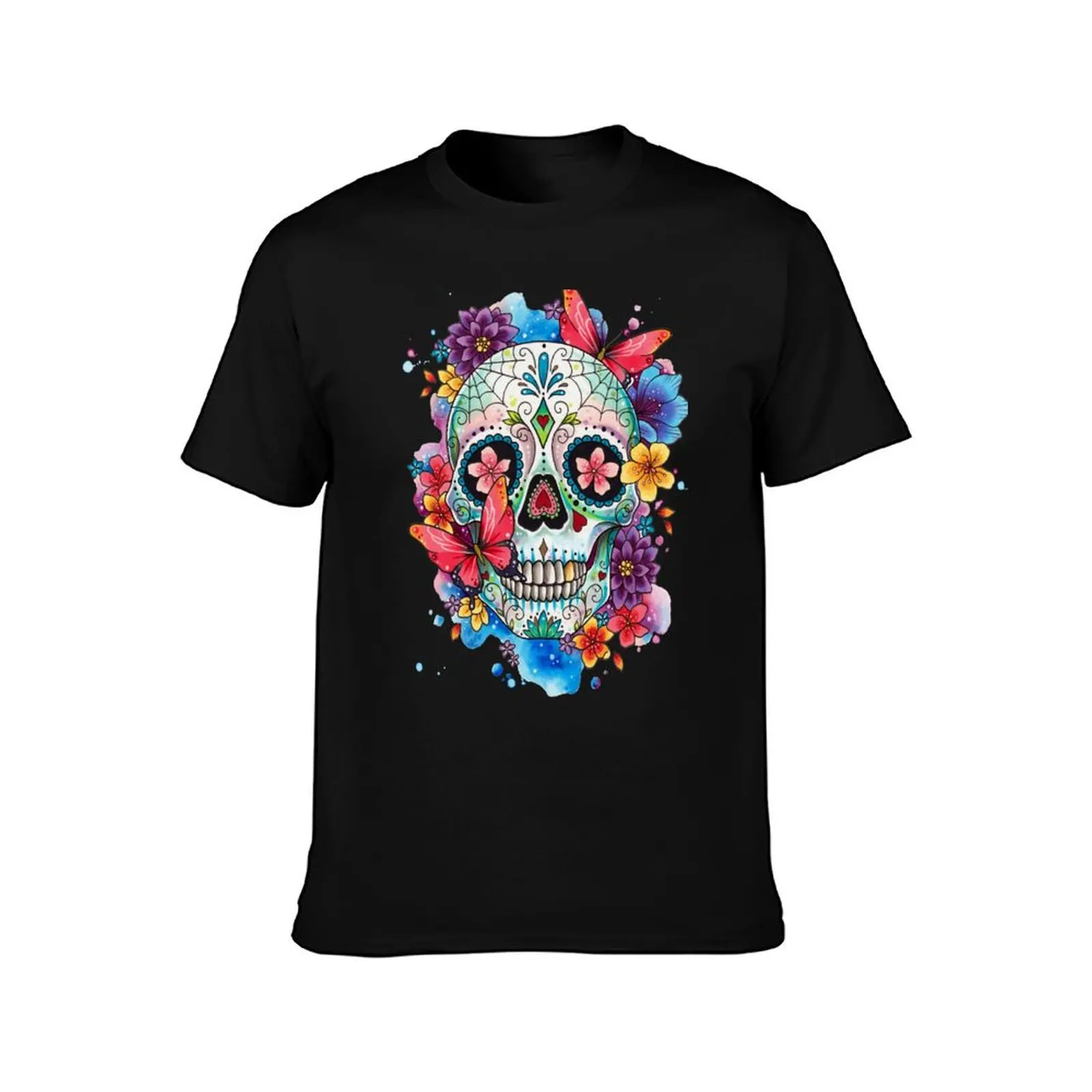 Sugar Skull and Butterflies T-Shirt Lightweight Sport Basic T-Shirt