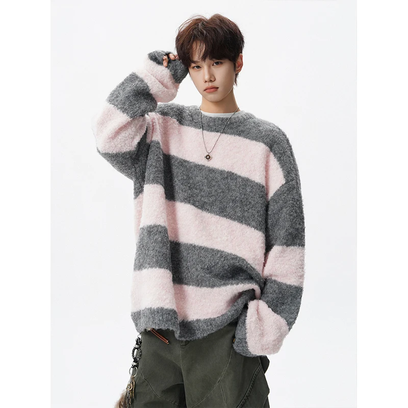 

Модный и модный полосатый шерстяной свитер для мужчин, мягкий и уникальный, удобный и приятный для кожи мохеровый свитер.