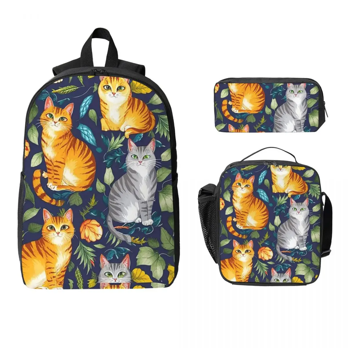 

Серый имбирь и сиамские котята, рюкзак для мальчиков и девочек, школьная сумка, сумки на плечо, 3 шт., изолированная сумка для обеда, пенал