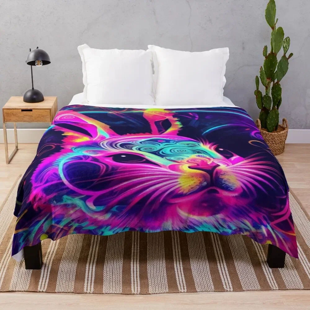 

rabbit in neon Throw Blanket Soft Plush Blanket as Housewarming Gift