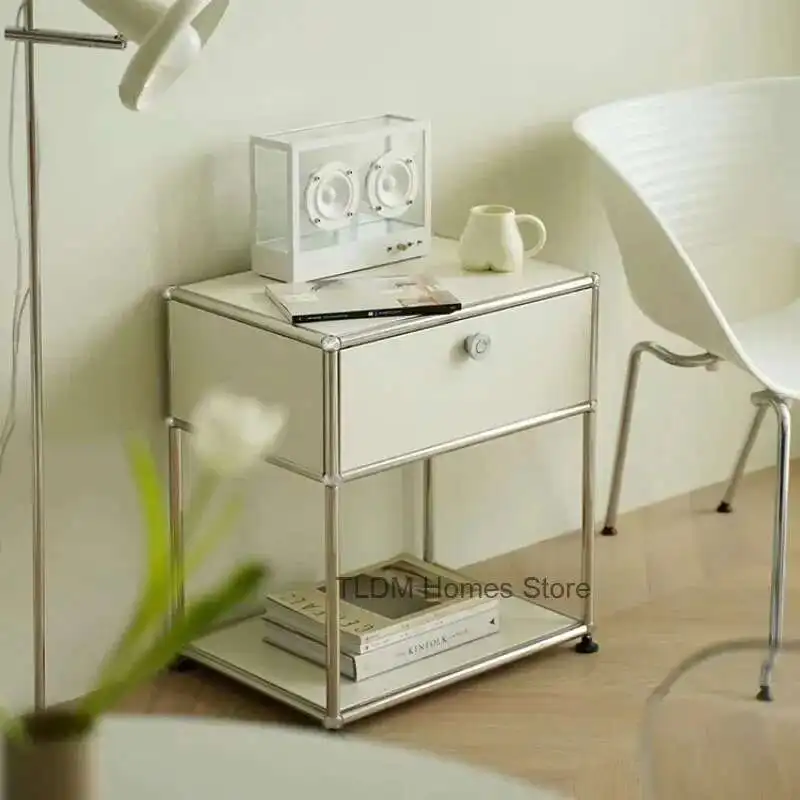 Minimalist Nightstand Medieval Bedroom Furniture Module Storage TV Side Cabinet Modern Stainless Steel Frame Bedside Table g image 5