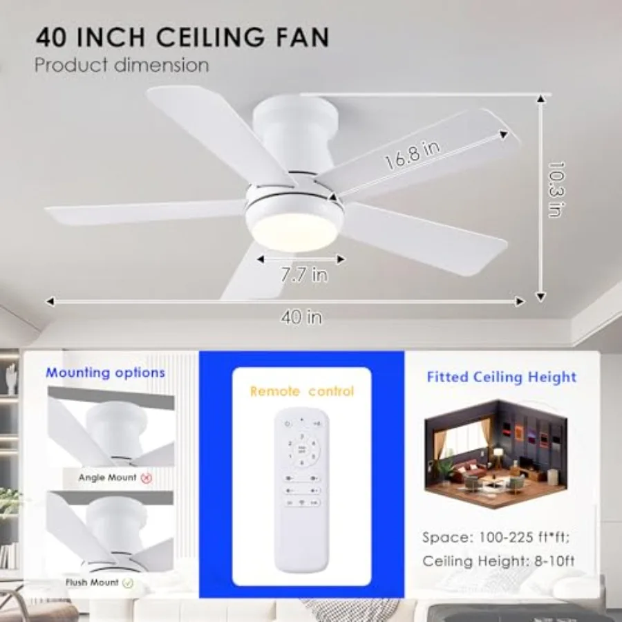 Ceiling Fans with Light and Remote, 40