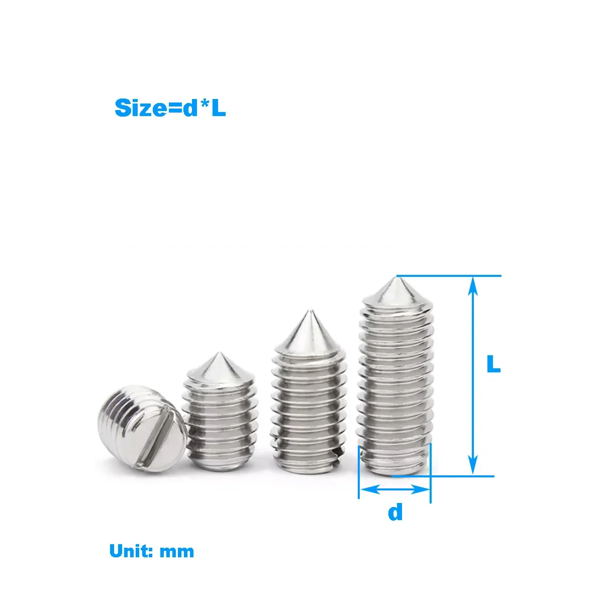 

304 Stainless Steel Slotted Pointed Head Fixing Screw / Set-Top Bolt M1.6M2M3M4M5M6M8M10