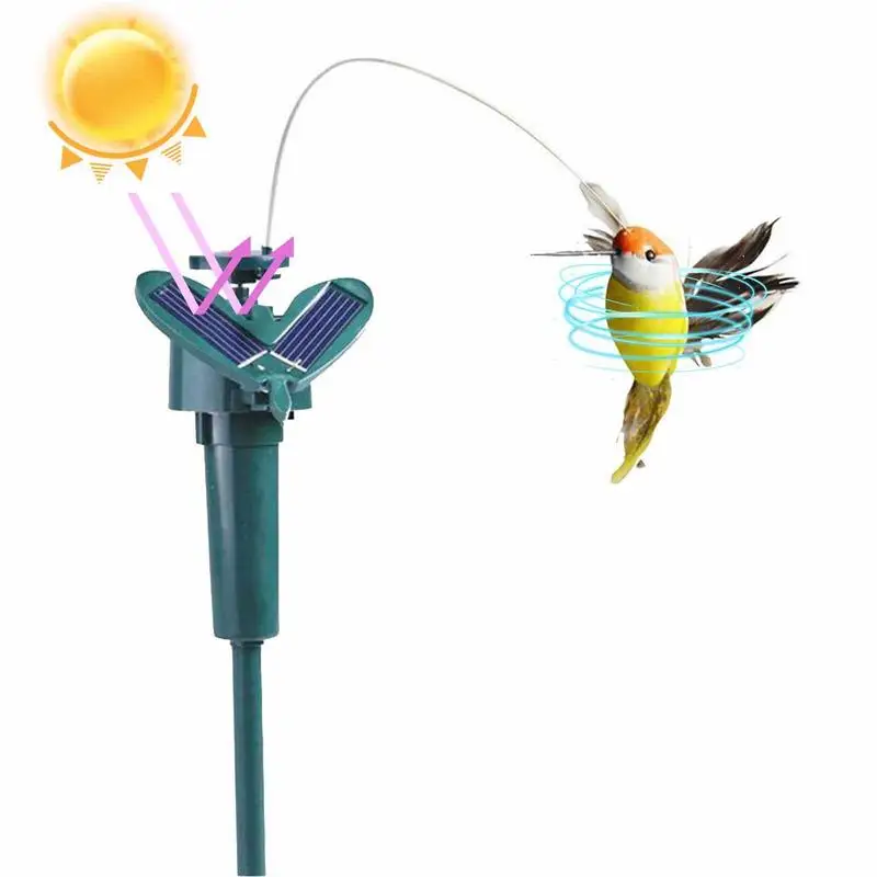 Divertido juguete de pájaro giratorio Solar, colibrí volador, potencia de vibración, estaca de pájaros, juguete volador para decoración de jardín