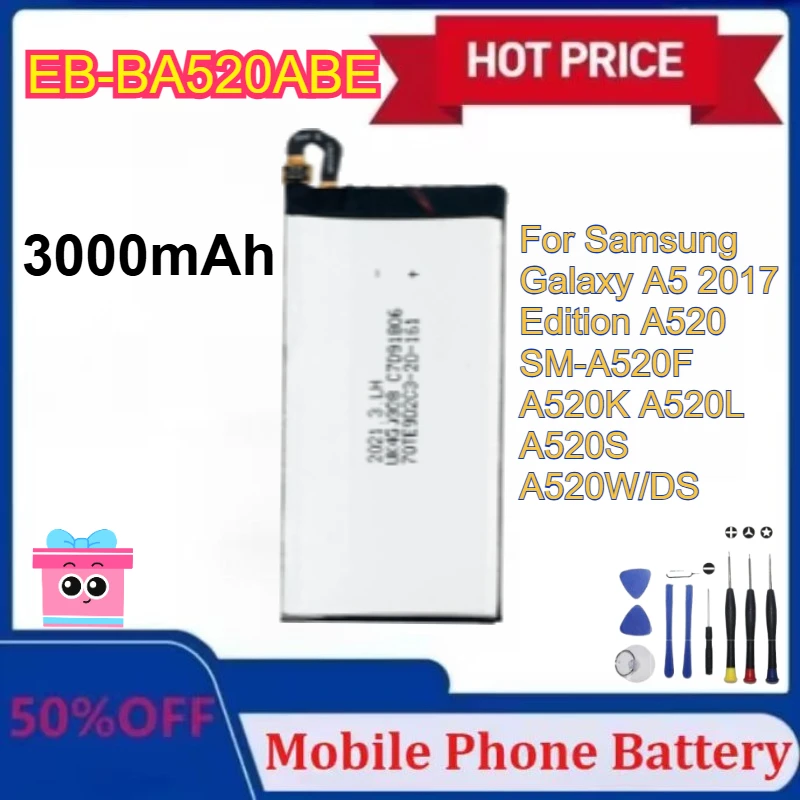 

Upgraded New EB-BA520ABE 3000mAh Battery for Samsung Galaxy A5 2017 Edition A520 SM-A520F A520K A520L A520S A520W/DS