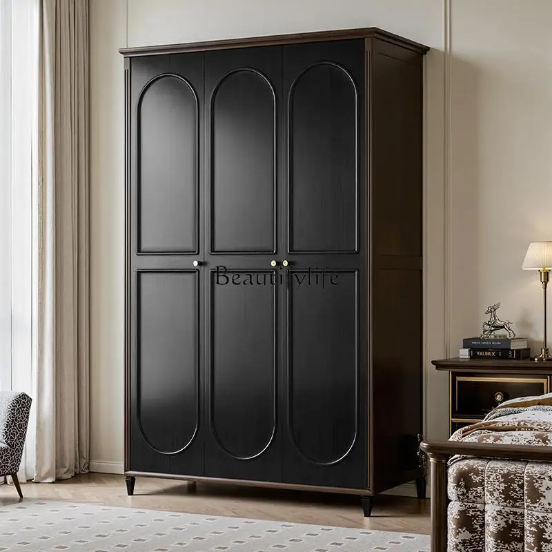 

3Medieval French retro pure solid wood wardrobe American bedroom storage