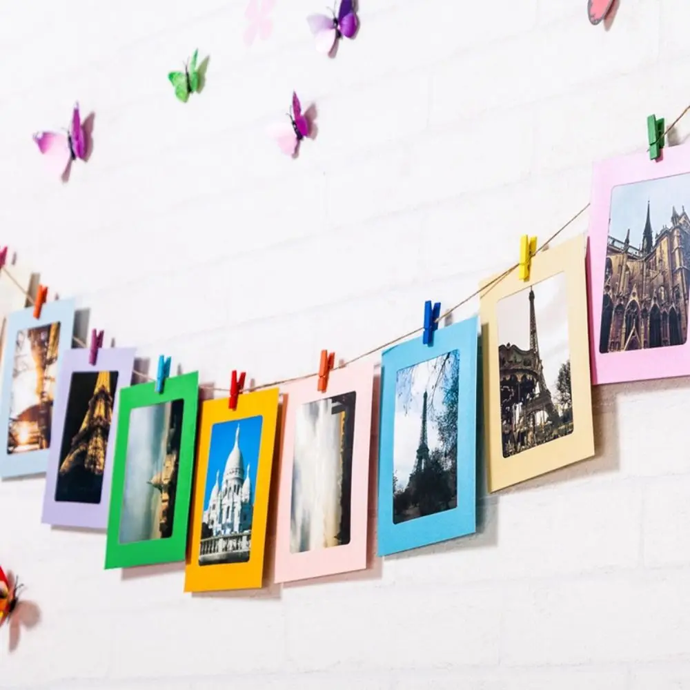 10Pcs DIY Craft Paper Photo Frame With Clips and Rope Wall Photo Frame Hanging Picture Album Home Decor Wedding Happy Birthday