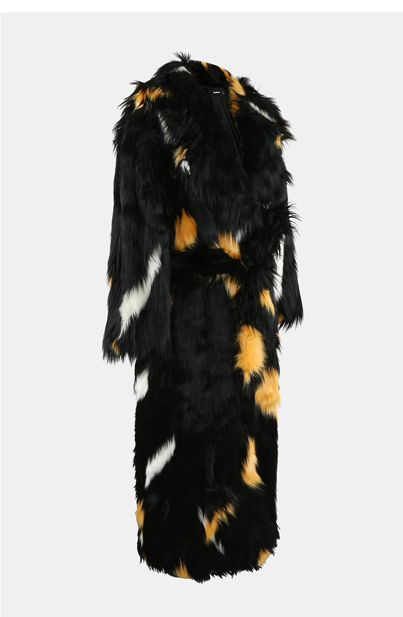 Nerazzurri Winter Extra Long Thick Warm Colorful Soft Hairy Fluffy Faux Fox Fur Coat Women Sashes Luxury European Fashion 2023