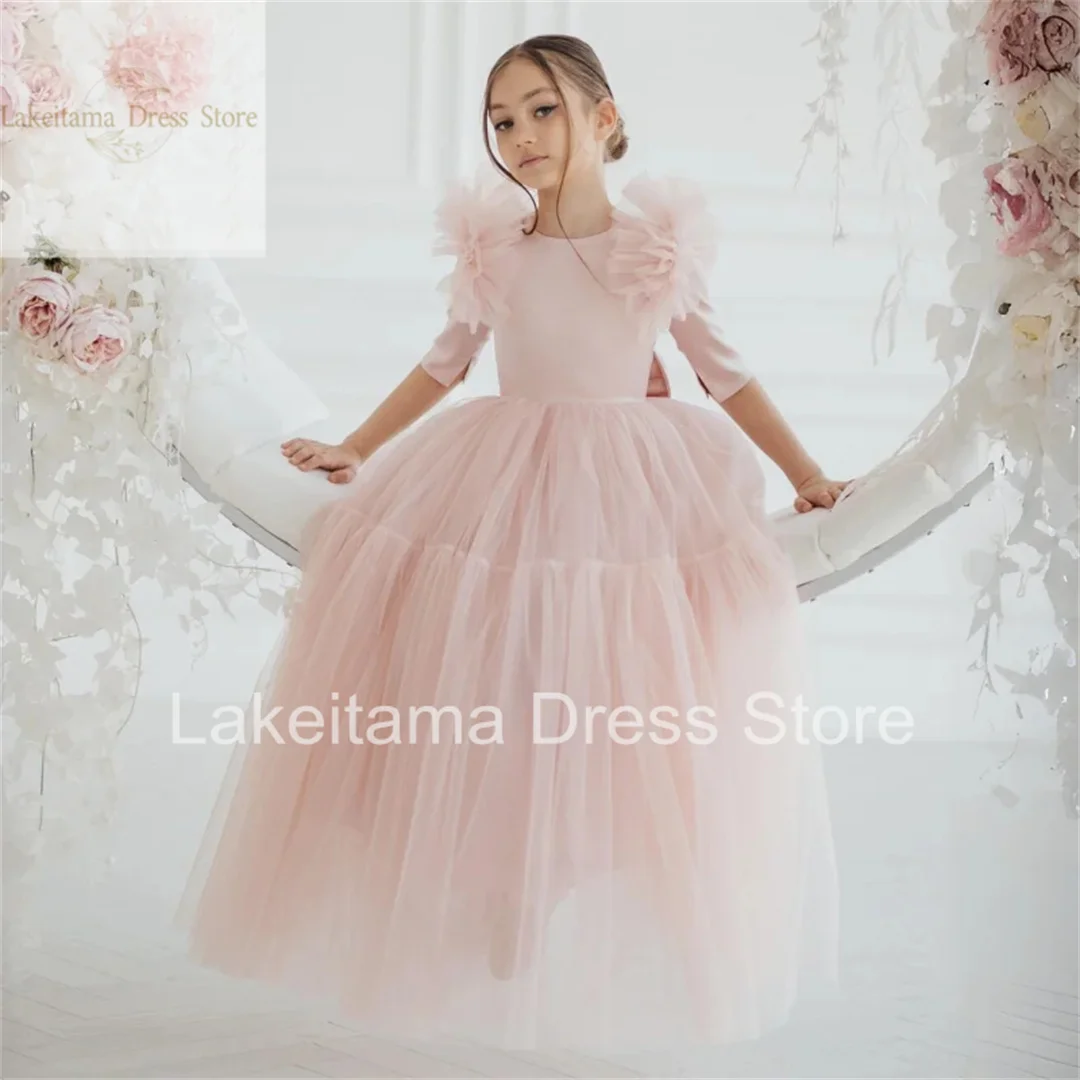 Flower Girl Dresses Tulle With Bow Half Sleeve For Wedding Birthday Party Banquet Princess Gowns