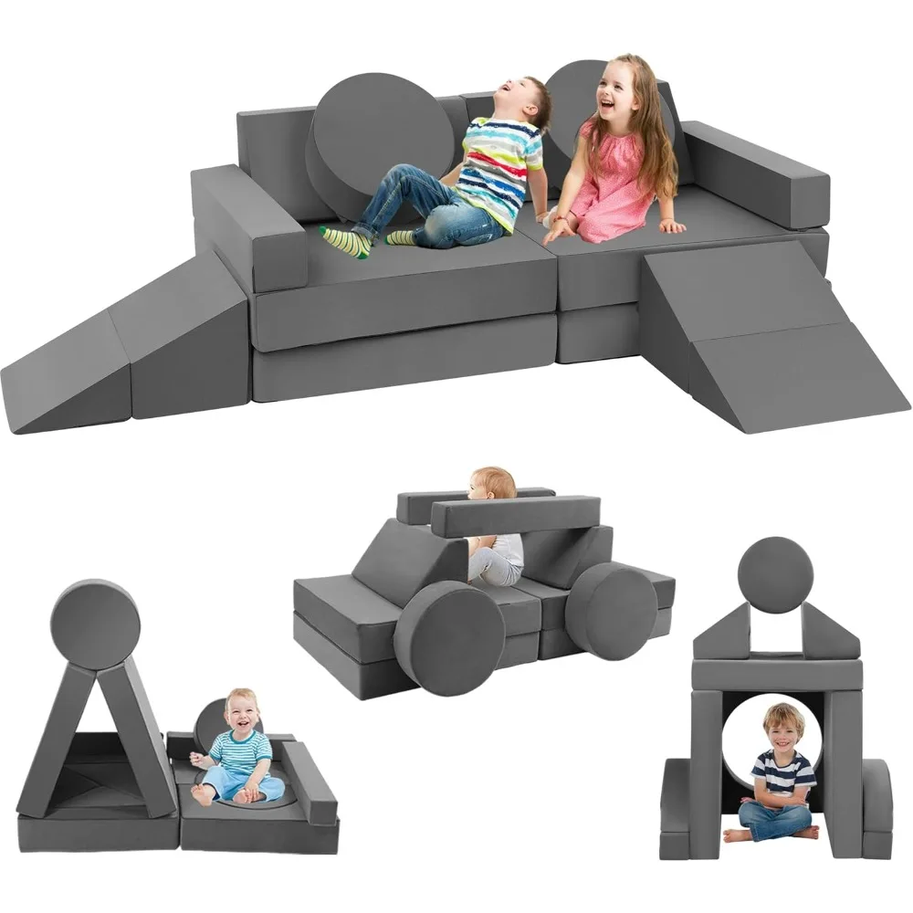 Toddler Couch Kids Sofa Modular - 18pcs Children Couches Building Fort, Convertible Foam Playing Cushion Creative Playroom