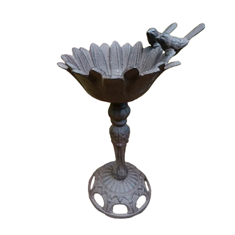 Decorative Cast Iron Bird Drinker Bath Feeder with Pedestal Garden Accessories