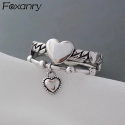 Foxanry Vintage Punk Finger Rings for Women Couples New Fashion Simple LOVE Heart Pendant Geometry Handmade Party Jewelry Gifts