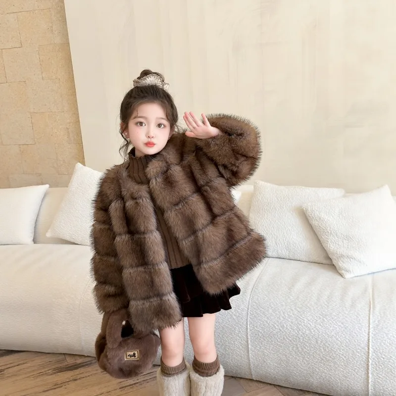 UNITIM Winter Children Girls Faux Fur Coats Thicken Warm 2-12Yrs Junior Girls Outerwear Coats Plush Teens Girls Snowwear Jackets