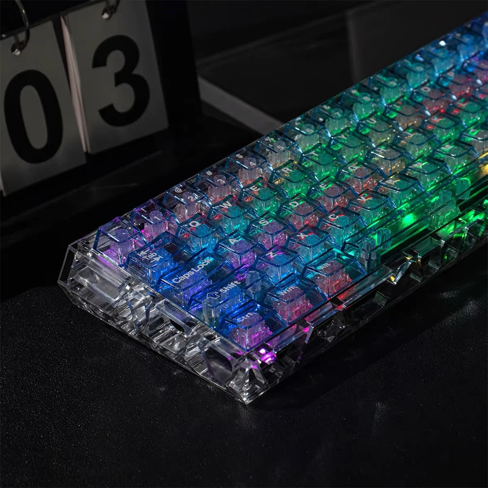 

128keys Light Blue Transparent Keycaps Engraved PC Cherry Profile for wooting DrunkDeer Mechanical Keyboard Keycap set
