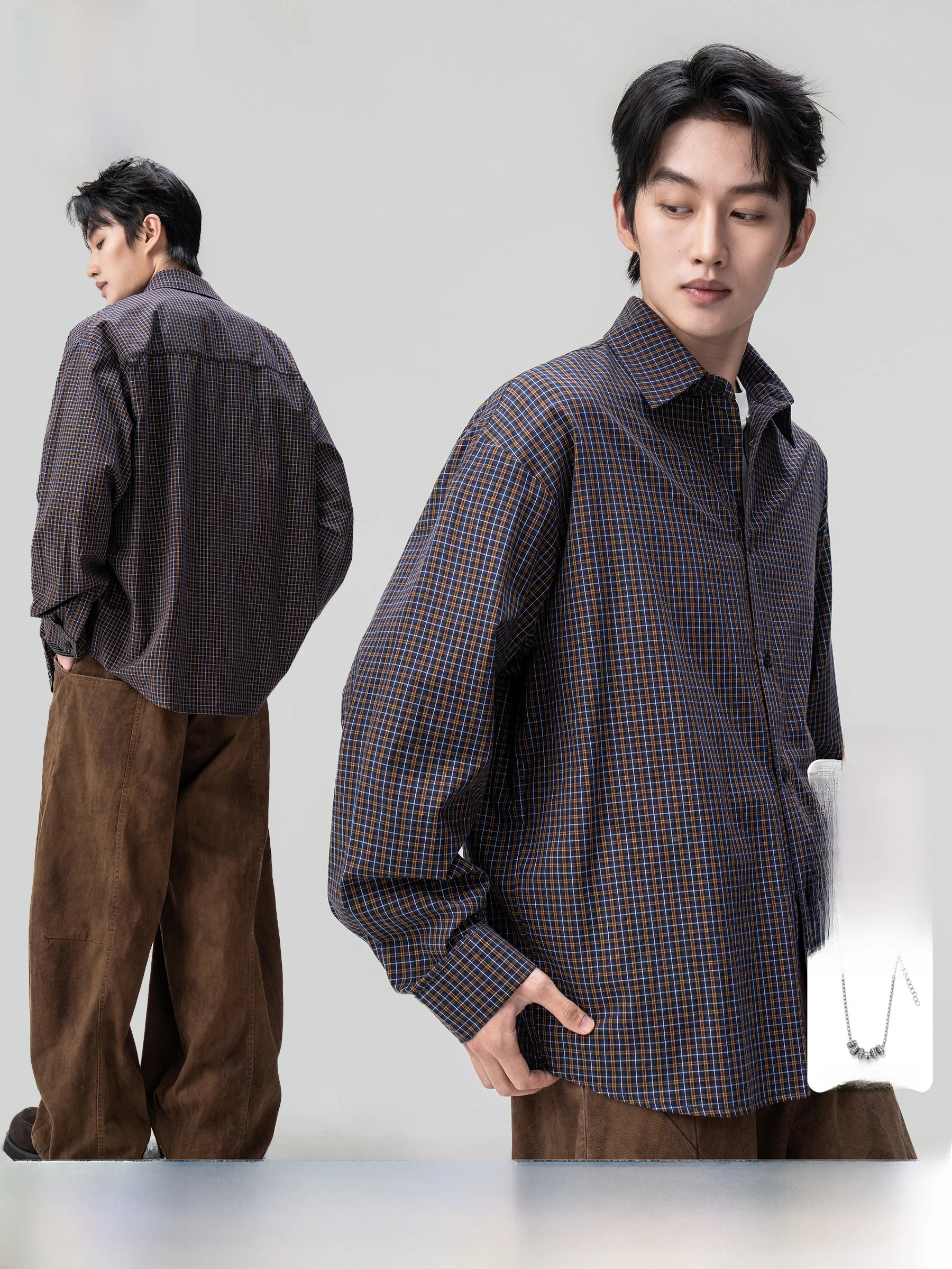 Retro Plaid Men's Women's Spring New Loose Collar Shirt Inner Wear Layered Outerwear Coat Youth Popular Daily Cotton Shirt