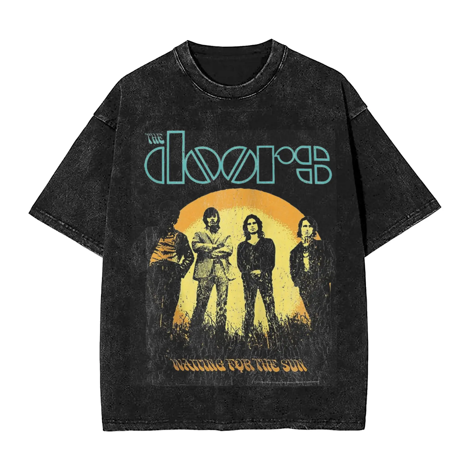 Hip Hop The Doors Rock Band Apparel T Shirt for Men Women Waiting For The Sun Cotton Washed Tee Shirt Clothes