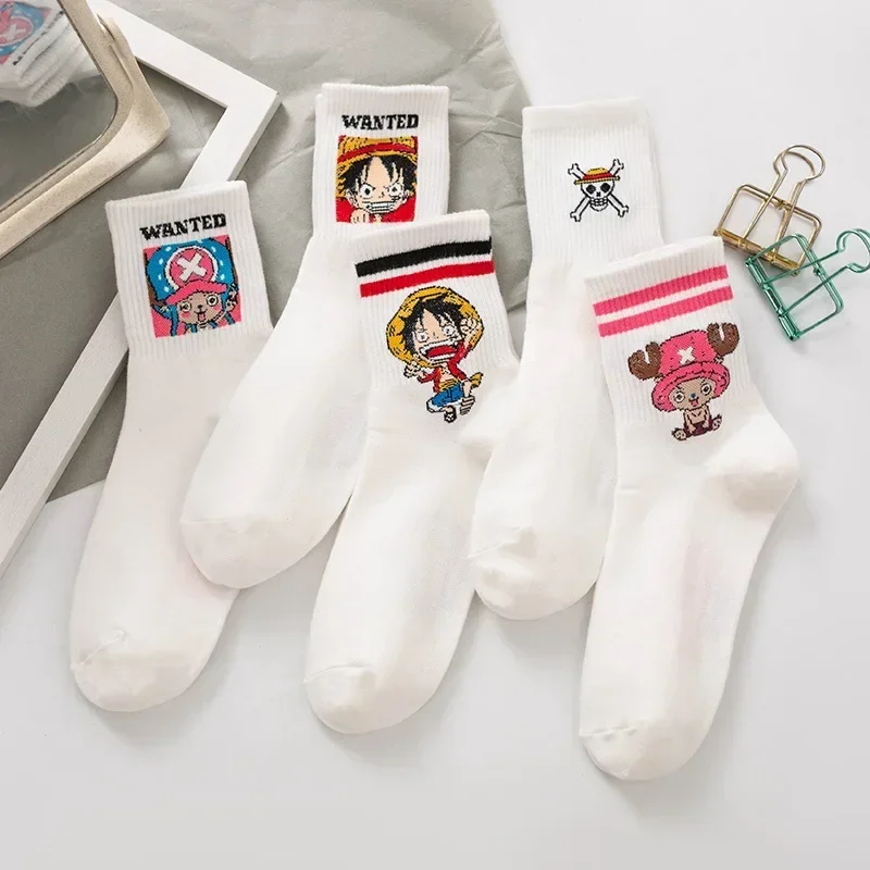 One Piece Luffy Socks Cartoon Anime Women Autumn Winter Cotton Breathable Socks Adult Mid-tube Cute Fashion Casual Socks Gift