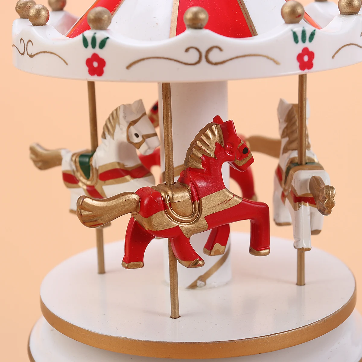 

Wooden Carousel Music Box Red Miniature Decorative Mechanical Movement Desktop Ornament Gift For Christmas Birthday Wedding