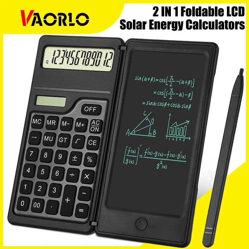 Solar Energy Calculator Notepad Large Screen Writing Tablet Portable Folding Scientific Calculator Mute School Office Business